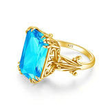 A beautiful ring features a genuine blue topaz stone set in 14K gold-plated solid sterling silver 925, Gemstones Jewelry