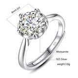 Real 2 Carat D Color Moissanite Rings For Women 5 Prongs Adjustable Wedding Ring Diamond Test Pass Luxury Woman Jewelry Gift New