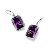 Real 925 Sterling Silver Amethyst Earrings For Women Jewelry With Stones Rectangle Female Fine Jewellery Gift Hypoallergenic Hot