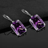 Real 925 Sterling Silver Amethyst Earrings For Women Jewelry With Stones Rectangle Female Fine Jewellery Gift Hypoallergenic Hot