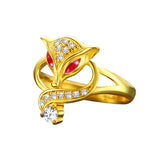 Cute Fox ring, a 1 Carat Moissanite lab-made Diamond on a gold plated Sterling Silver ring. A Women Luxury Gold Plated Jewelry With Certificate