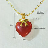 18K Gold Holder for Red Agate Strawberry Pendant with Gold-Plated Silver Chain - Luxury Jewelry Trend