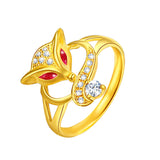 Cute Fox ring, a 1 Carat Moissanite lab-made Diamond on a gold plated Sterling Silver ring. A Women Luxury Gold Plated Jewelry With Certificate