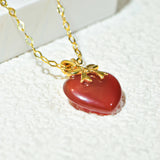 18K Gold Holder for Red Agate Strawberry Pendant with Gold-Plated Silver Chain - Luxury Jewelry Trend