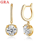 8MM Round Cut Moissanite Drop Earrings Gold D Color VVS1 Jewelry With Certificate Trendy Luxury Designer Earings